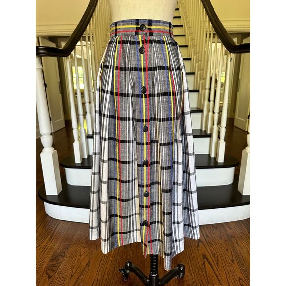 Vintage 80s Skirt Pleated Plaid Tartan Retro 50s Midcentury Rockabilly Preppy - Picture 3 of 12